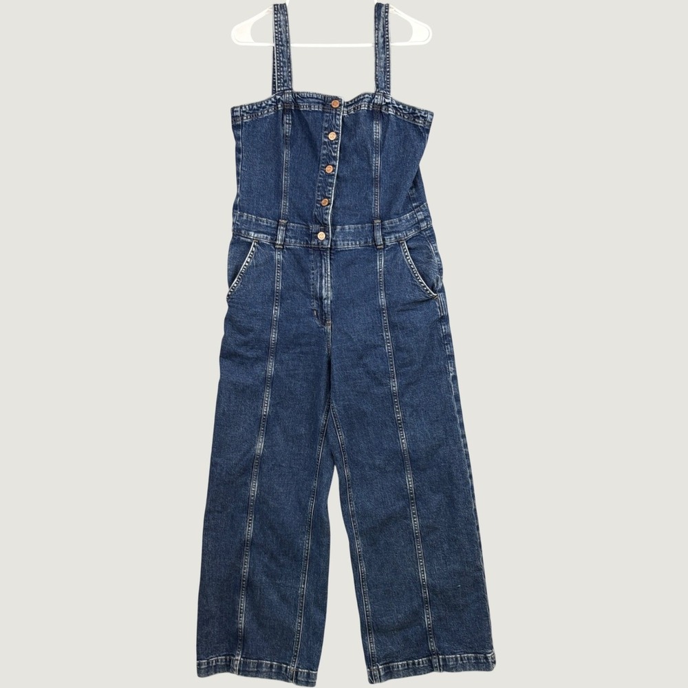 Gap Denim Jumpsuit Womens 6 32x27 Blue Button Front Wide Leg Overalls Bibs